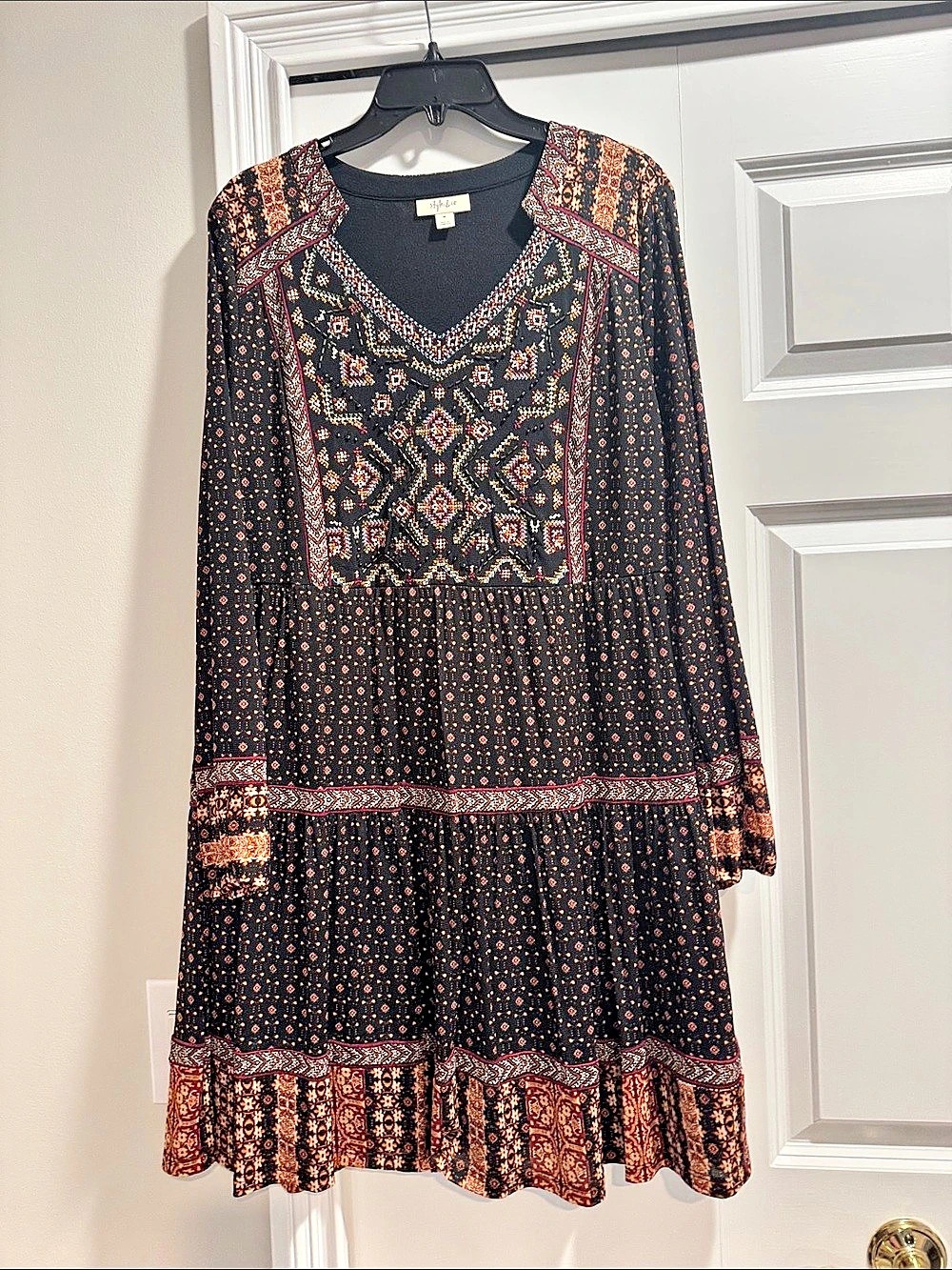Style & Co Geometric Dress in Black & Brown Size Medium